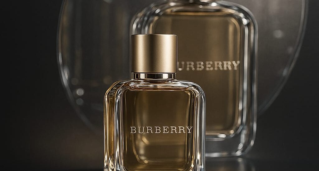 Elegant Burberry perfumes displayed on a luxury vanity