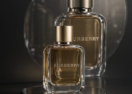 Elegant Burberry perfumes displayed on a luxury vanity