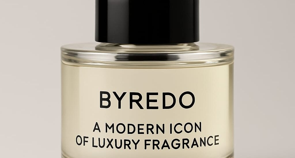 Byredo perfume bottles on minimalist shelf