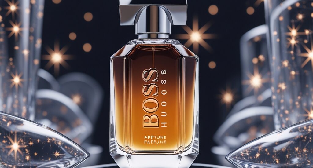 Hugo Boss perfumes elegantly displayed on a marble counter