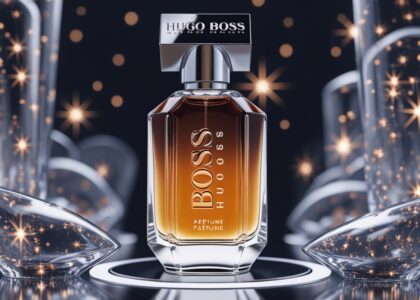 Hugo Boss perfumes elegantly displayed on a marble counter