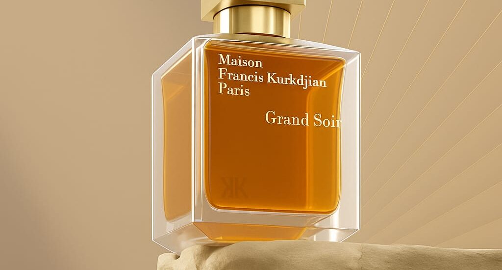 Elegant bottle of Maison Francis Kurkdjian Baccarat Rouge 540 on a luxury marble surface