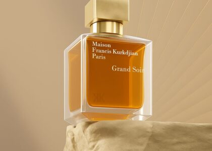 Elegant bottle of Maison Francis Kurkdjian Baccarat Rouge 540 on a luxury marble surface