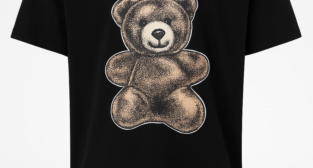 "Model showcasing The Moschino Mood on the runway in a bold, cartoon-inspired outfit"