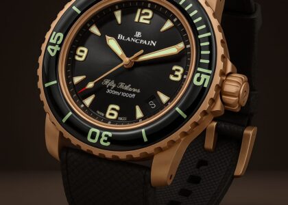 Blancpain Fifty Fathoms luxury diving watch with black dial and stainless steel case