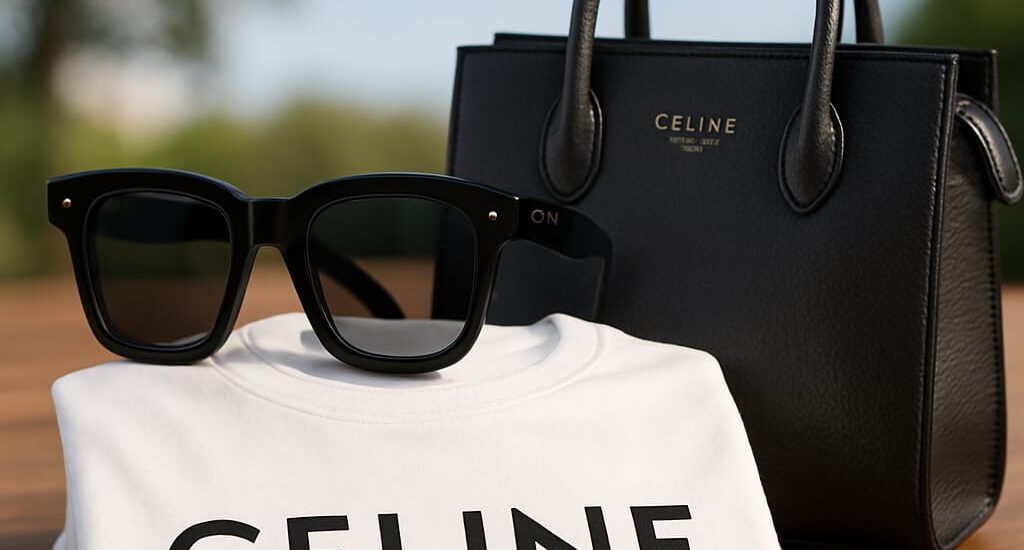 “Celine Phantom Bag in black leather with winged sides”