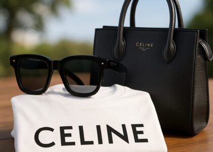 “Celine Phantom Bag in black leather with winged sides”