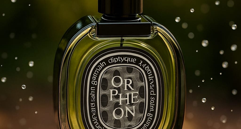 “Diptyque perfumes and candles arranged aesthetically on a marble shelf with natural lighting.”