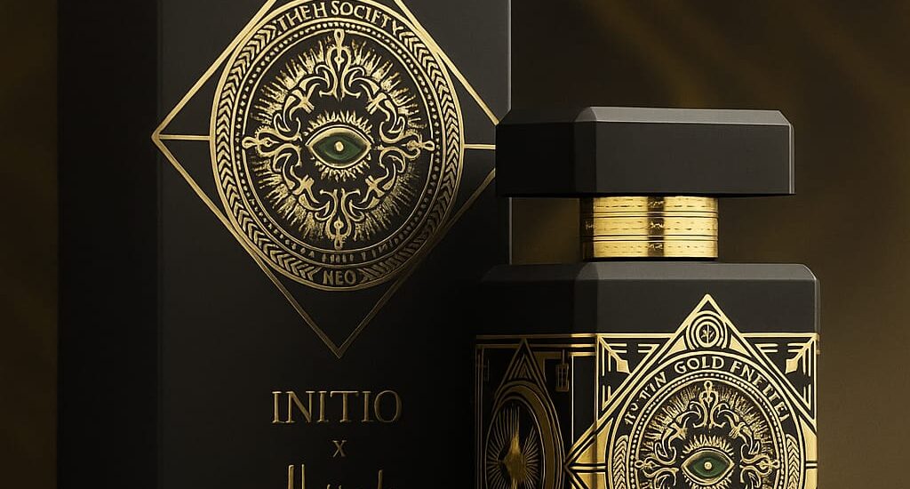 A luxury display of Initio Parfums Privés bottles with elegant packaging A luxury display of Initio Parfums Privés bottles with elegant packaging
