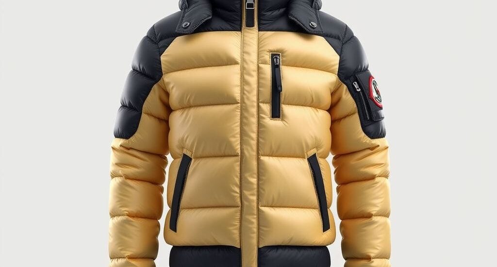 "A stylish Moncler Jacket on display with a soft spotlight and minimal winter backdrop, perfect for Pakistani luxury fashion lovers."
