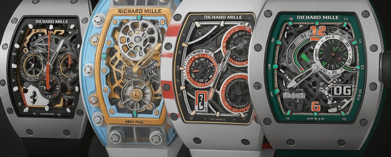 Close-up of a Richard Mille watch showcasing skeleton dial and futuristic design