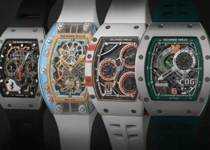 Close-up of a Richard Mille watch showcasing skeleton dial and futuristic design