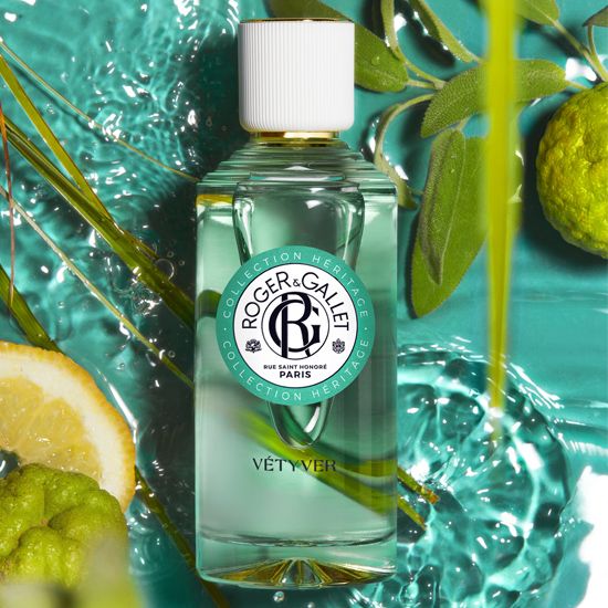 Roger & Gallet perfumes and soaps beautifully displayed on a vanity table