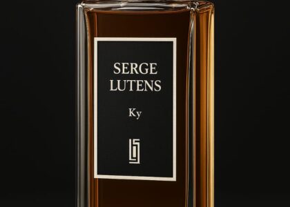 Serge Lutens perfume bottle on a minimalist table with warm lighting