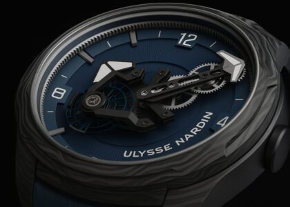 “Ulysse Nardin Marine Chronometer – Swiss luxury watch with blue dial and stainless steel case”
