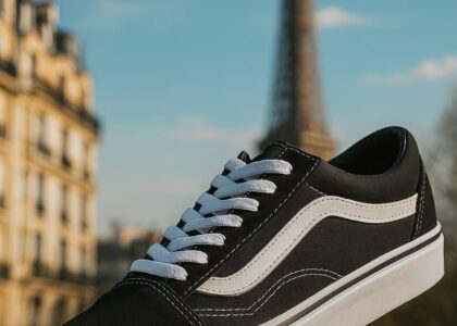"Young man wearing Vans Old Skool sneakers standing on an urban skate ramp in Karachi, Pakistan."