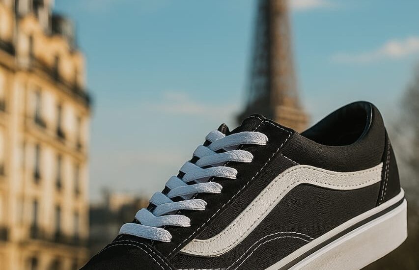 "Young man wearing Vans Old Skool sneakers standing on an urban skate ramp in Karachi, Pakistan."