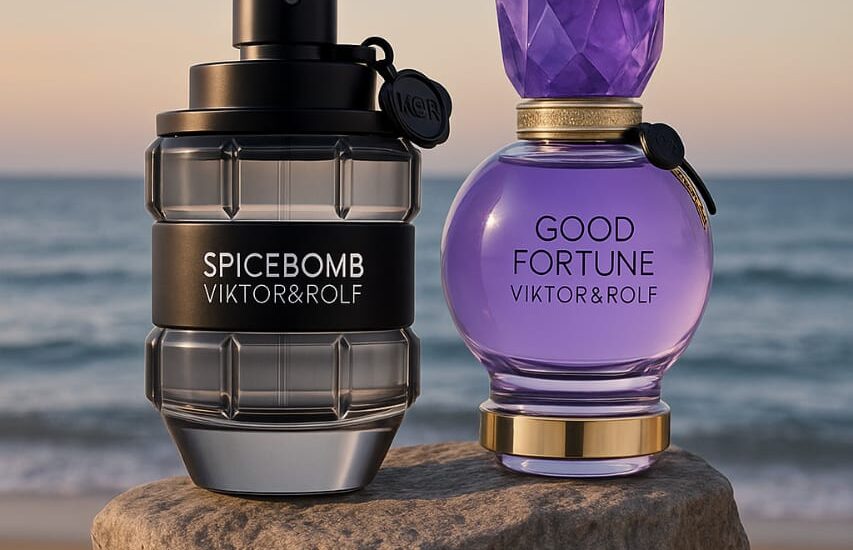 Viktor & Rolf Flowerbomb perfume bottle with pink background