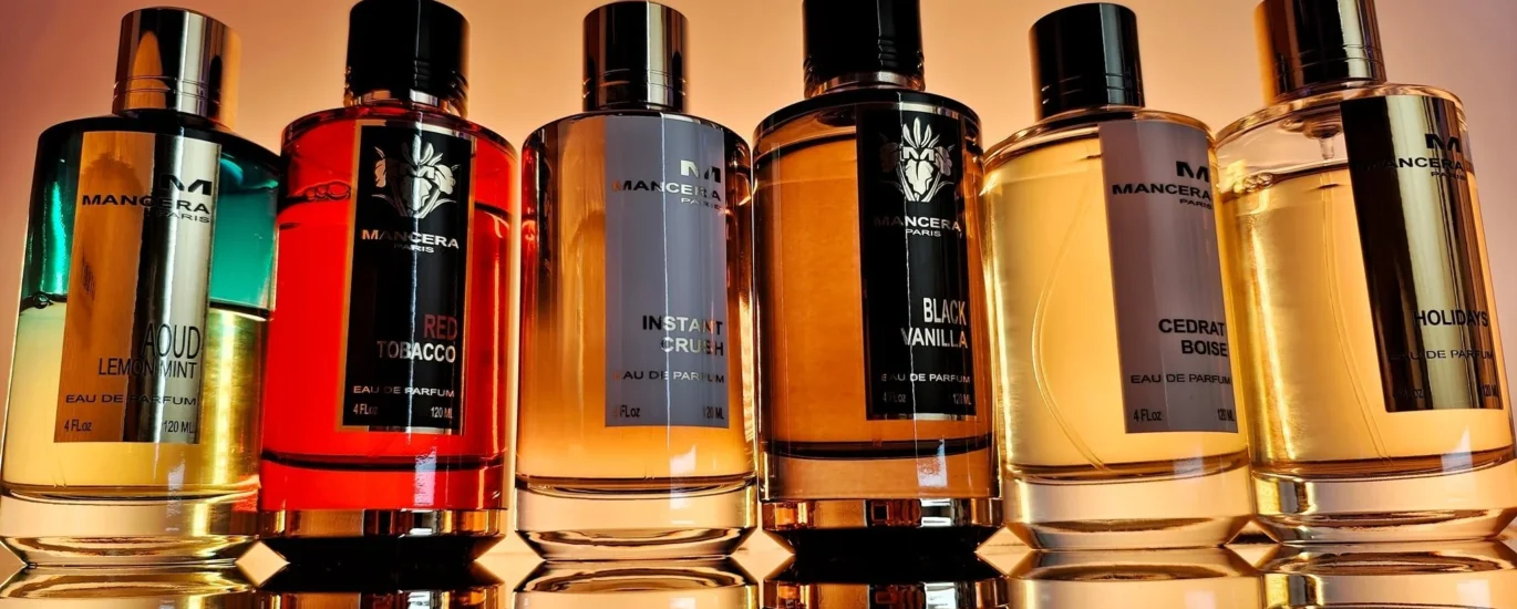 Popular Mancera Fragrance collection including Cedrat Boise, Roses Vanille, and Red Tobacco