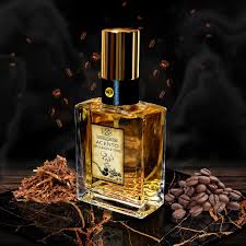 Elegant bottle of Parfums Rivera placed on a wooden dresser with soft sunlight highlighting the glass design